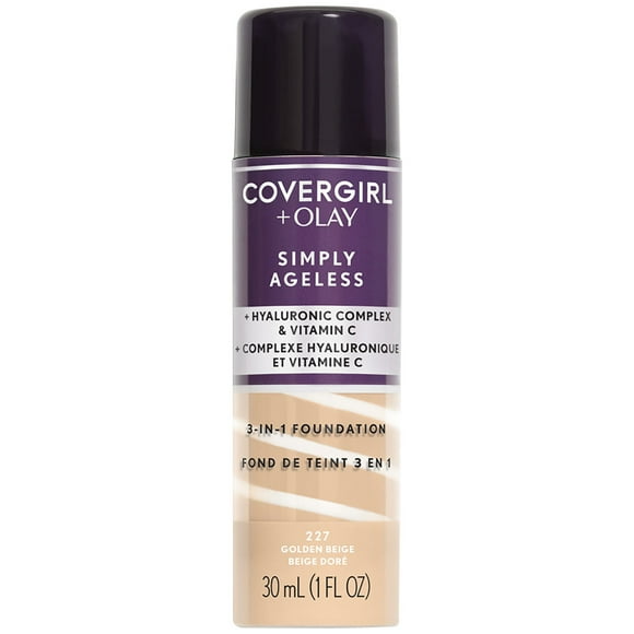 COVERGIRL Simply Ageless 3-in-1 Liquid Foundation Infused with Hyaluronic Complex, Vitamin C and Niacinamide - Hydrating Formula, 100% Cruelty-Free