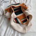 thumbnail image 4 of Bolso de hombro a rayas de ganchillo para mujer, bolso de mano bonito, bolso diario de verano (Beige), 4 of 8