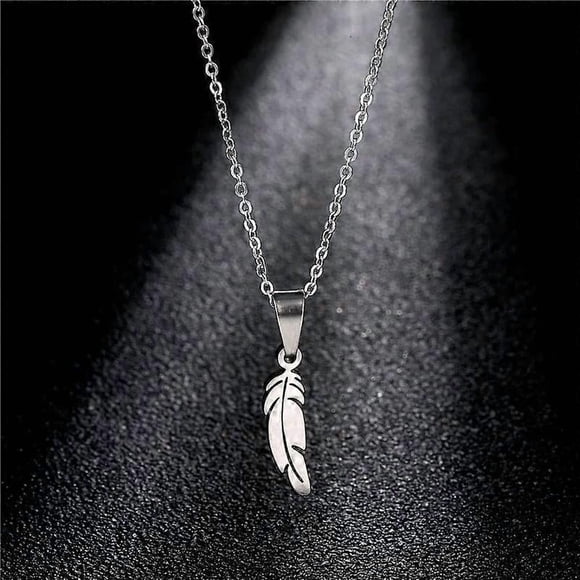 Rinhoo Stainless Steel Gothic Punk Feather Wing Pendant Necklace For Men Women Fashion Hip Hop Boyfriend Chain Necklaces Gifts