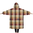 thumbnail image 2 of Oversized Wearable Blanket Hoodie,Brown Beige Green and Red Checkered Pattern Sherpa Blanket Hoodie with Super Pockets,Super Warm Fuzzy Pullover for Women & Men, 2 of 6