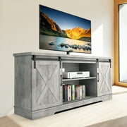 Modern Farmhouse Sliding Barn Door Wood  TV Stand for TVs up to 65 inch,Dark Gray