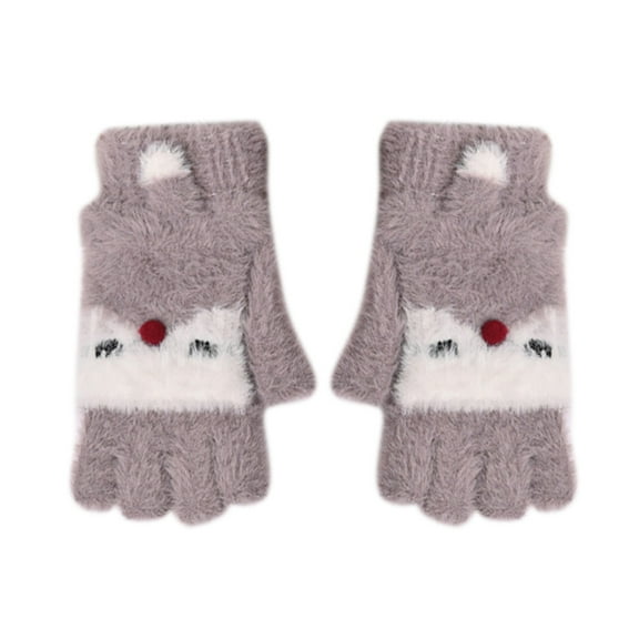 YAYUBA Kids Gloves Winter,Kids Convertible Flip Top Mittens Winter Wool Gloves for Toddler Girls Boys Fingerless Hand Cover,Grey
