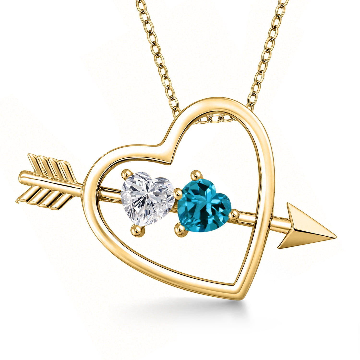Gem Stone King 18K Yellow Gold Plated Silver Lab Grown Diamond and London Blue Topaz Pendant Necklace for Women | 0.99 Cttw | Gemstone April Birthstone | Heart Shape 5MM | With 18 inch Chain