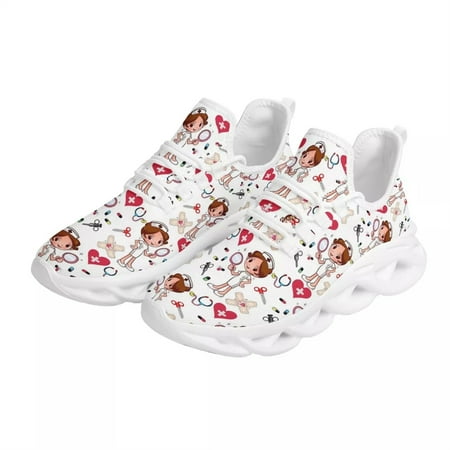 

Cartoon Hospital Medical Equipment Printed Vulcanized Shoes Lightweight Breathable Sneakers Doctor Nurse Fashion Lace Up Shoes