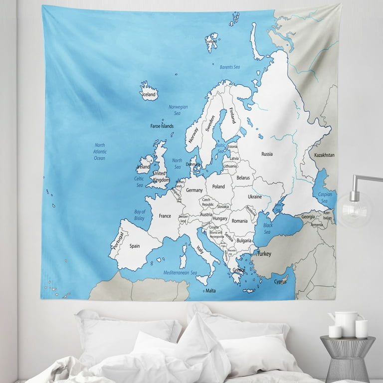 Blue world map tapestry sale