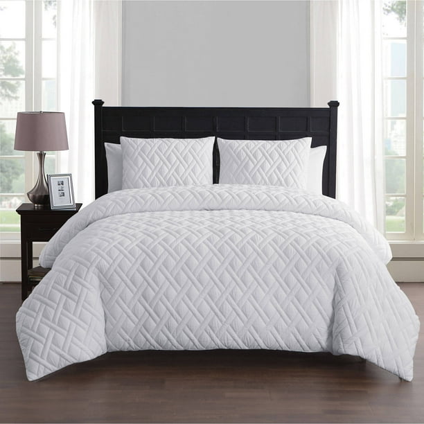 VCNY Home Lattice Embossed 3 Piece Bedding Duvet Cover Set with Shams