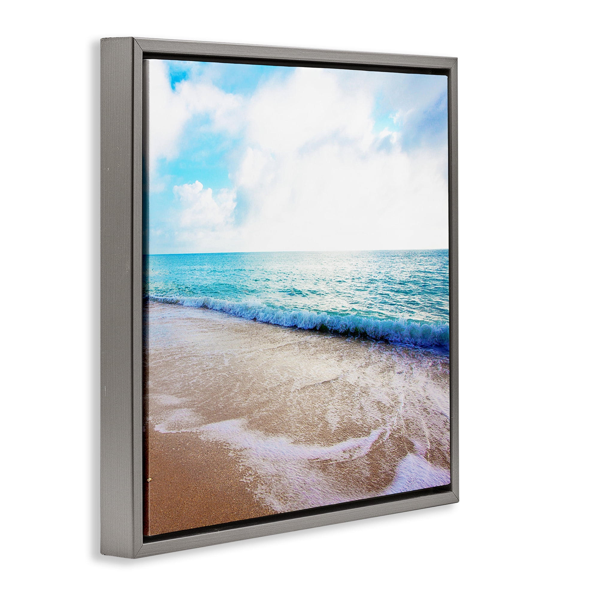 Stupell Industries Billowing Beach Wave Nautical & Beach Photography Gray Floater Framed Canvas Art Print Wall Art, 25 x 25