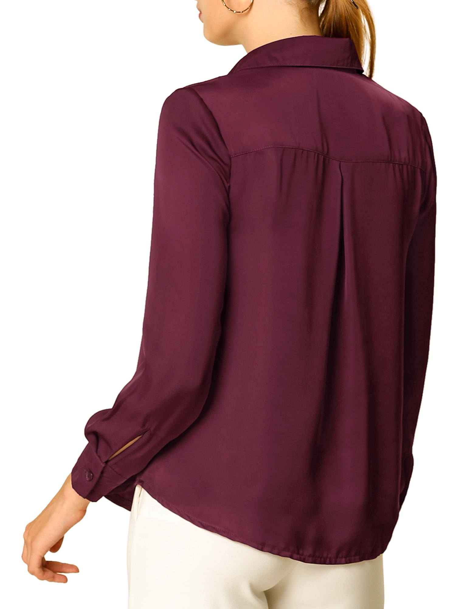 DARING DIVA Women's V Neck Classic Work Office Long Sleeve Shirt XL Wine Red