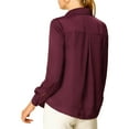 thumbnail image 4 of MODA NOVA Juniors Elegant V Neck Point Collar Long Sleeve Smooth Satin Blouse, 4 of 7