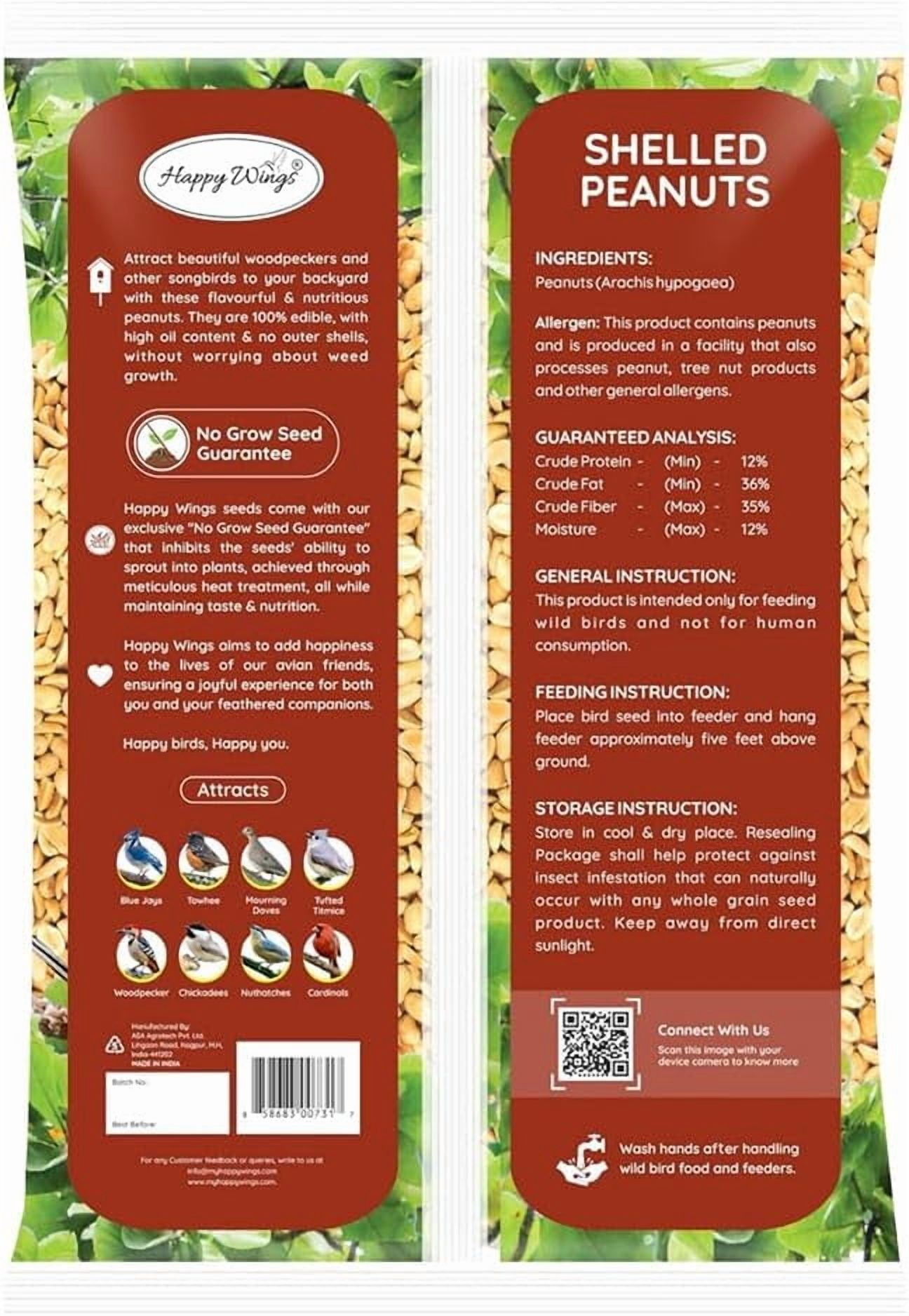 Happy Wings Shelled Peanuts Seeds Wild Bird Food - 4 Pounds I No Grow Seed I Bird seed for Wild Birds - 2 Pack