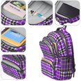thumbnail image 4 of Purple and Black Checkered Pattern Backpack for School, Cute School Bag with Adjustable Shoulder Straps and Padded Back, 16.9"x12.6"x5.9", 4 of 5