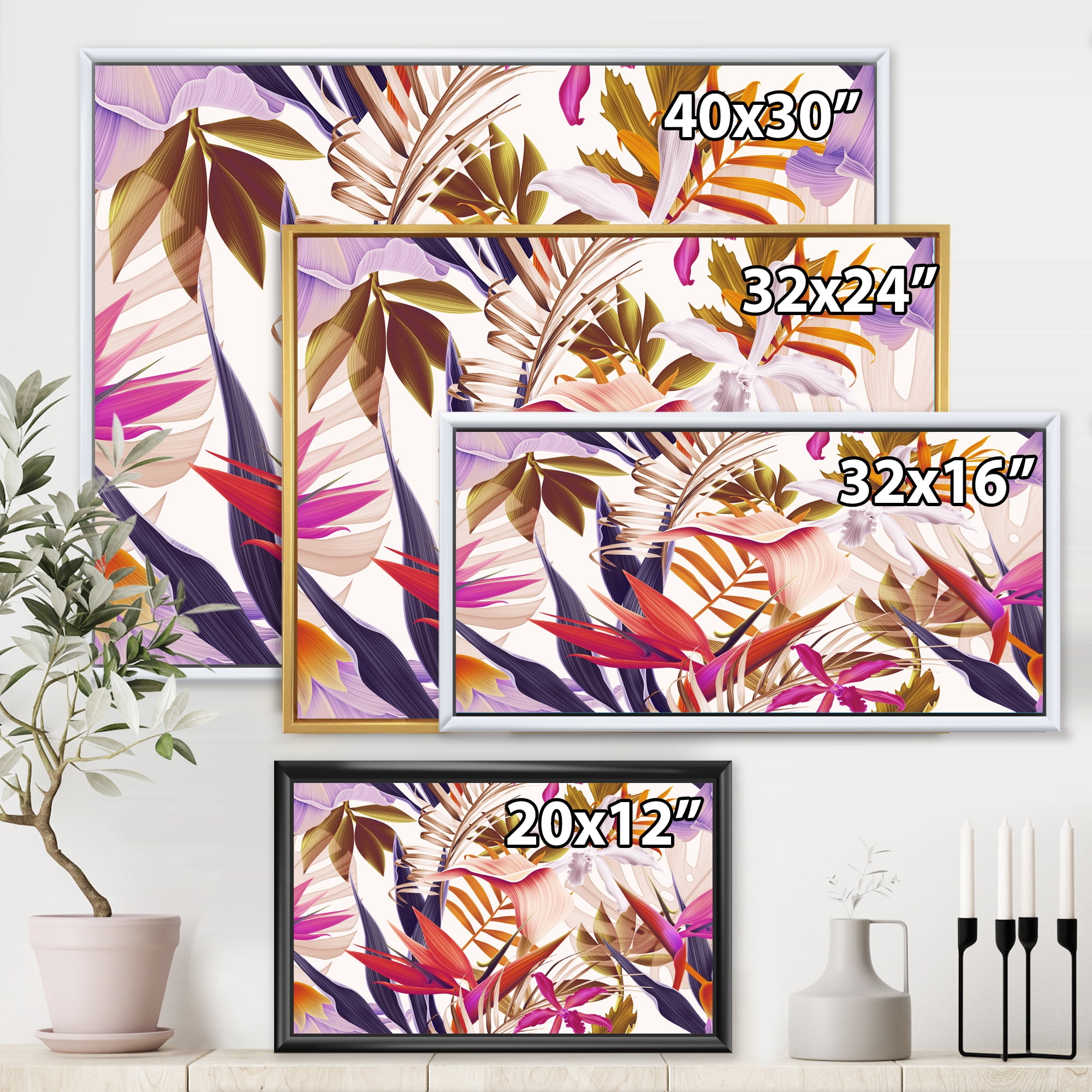 Designart 'VIntage Tropical Flowers III' Traditional Framed Canvas Wall Art Print