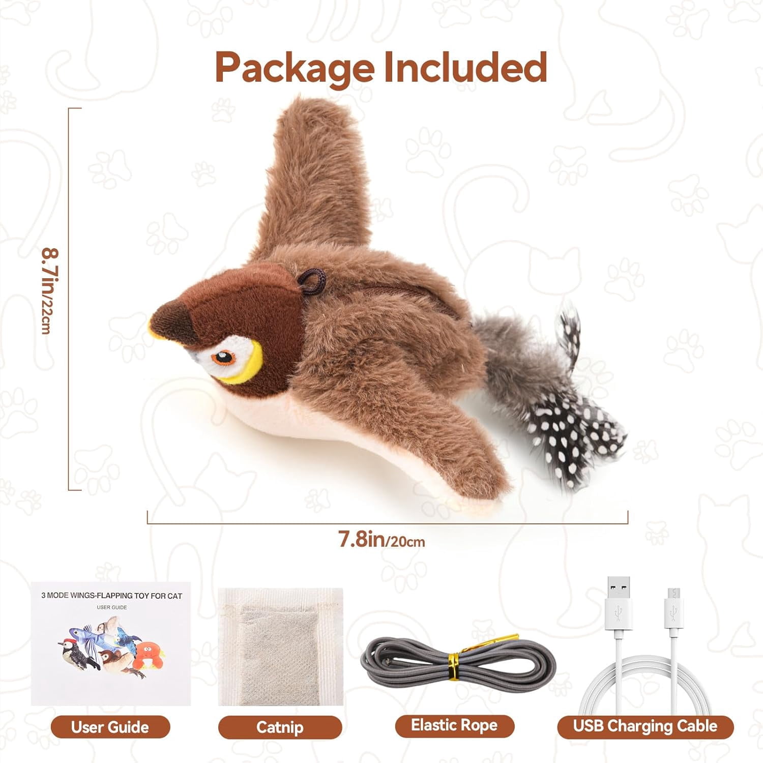 Flappy Bird Cat Toy, Simulated Chirping Bird Cat Toy Flapping Wings, Rechargeable，Interactive Catnip Toys for Indoor Kittens (No Flying)
