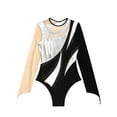 thumbnail image 5 of Manyakai Womens Shiny Gymnastics Leotard Metallic Contrast Color Long Sleeve Bodysuit for Performance Silver XXL, 5 of 7