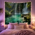 thumbnail image 2 of Multiple Waterfalls in Turquoise Pool, Serene Watercolor for Nature Lovers, Lush Forest Wall Art, Housewarming Gift, Tapestry Wall Hanging for Bedroom and Living Room, 2 of 7