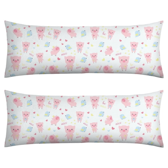 Cute Pig Body Pillow Cover 20x54 - Kawaii Pig Print Farm Animal Cartoon Illustration Pink Watercolor - Soft Full Body Pillow Case with Invisible Zipper