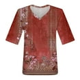 thumbnail image 5 of Unolxmxbk Shirts for Women，Graphic Tees for Women，Womens T Shirts Tops for 2024 Elbow Length V Neck T Shirts Dressy Half Sleeve Fit Basic Tee Tunic Tops Blouse T Shirts for Women Red 2Xl, 5 of 6