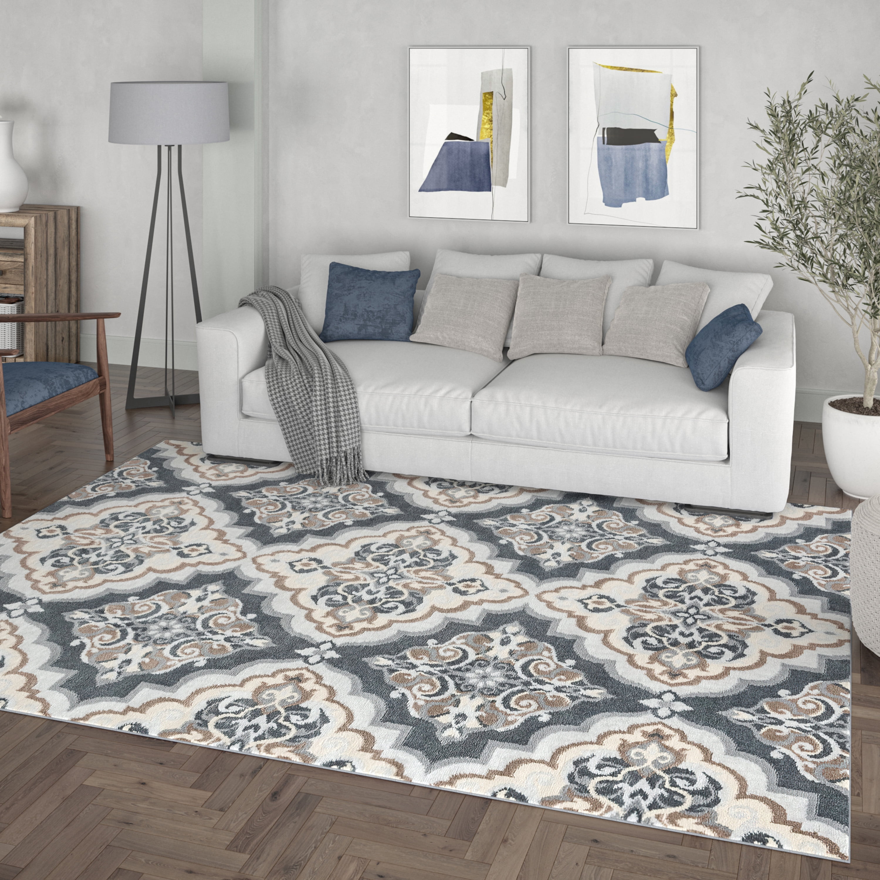 Madison Traditional 5' x 7' Gray Polypropylene Indoor Area Rug