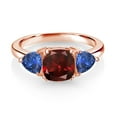 thumbnail image 2 of Gem Stone King 18K Rose Gold Plated Silver Red Garnet and Blue Created Sapphire 3 Stone Engagement Ring for Women (2.93 Cttw, Gemstone January Birthstone, Available in Size 5, 6, 7, 8, 9), 2 of 3