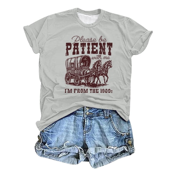 Wang6 Oversized Short Sleeve TShirts for Women Causal Please Be Patient with Me I'm from the 1900s Letter Printed Graphic Tees Summer Crew Neck Loose Fit Tops Light Gray XL