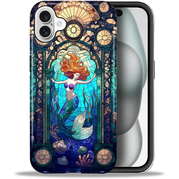 Case for iPhone 16 Case, Hybrid 2-Layer Silicone Protective Glossy Case for Girl Women Case for iPhone 16 Underwater Palace Beauty Pattern