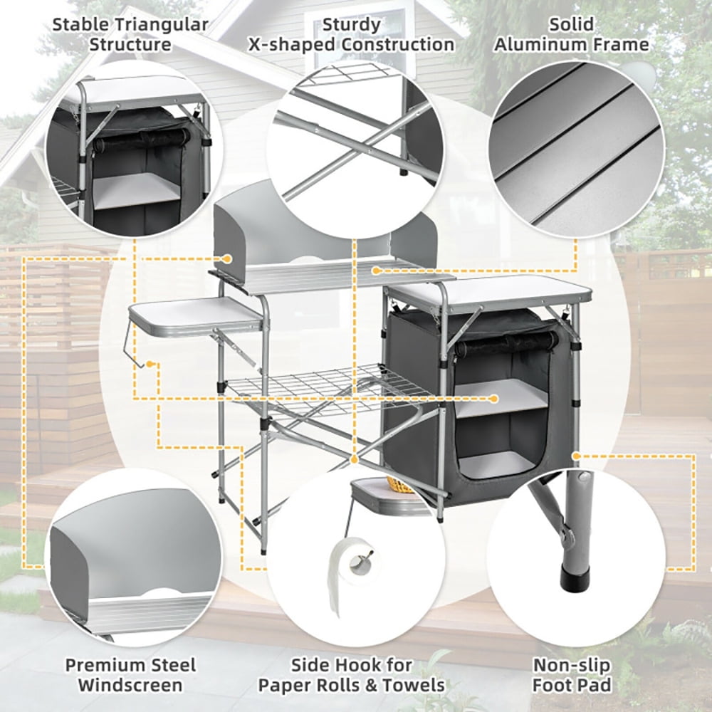 Aimee Lii Foldable Outdoor BBQ Portable Grilling Table With Windscreen Bag, Folding Camping Table