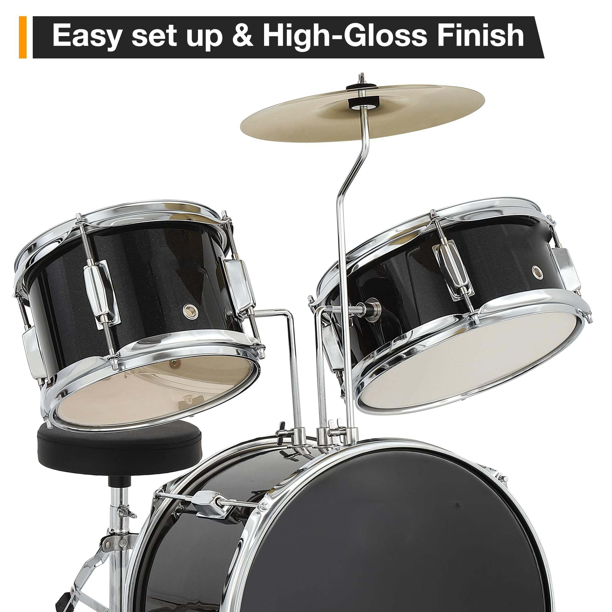 Huisuilinss Kids Drum Set For Musical Instruments,3-Piece Junior Drum Sets For Beginner,With Bass,Tom-Tom,Snare,Cymbals,Hi-Tone,Sticks,Base Pedal And Stool