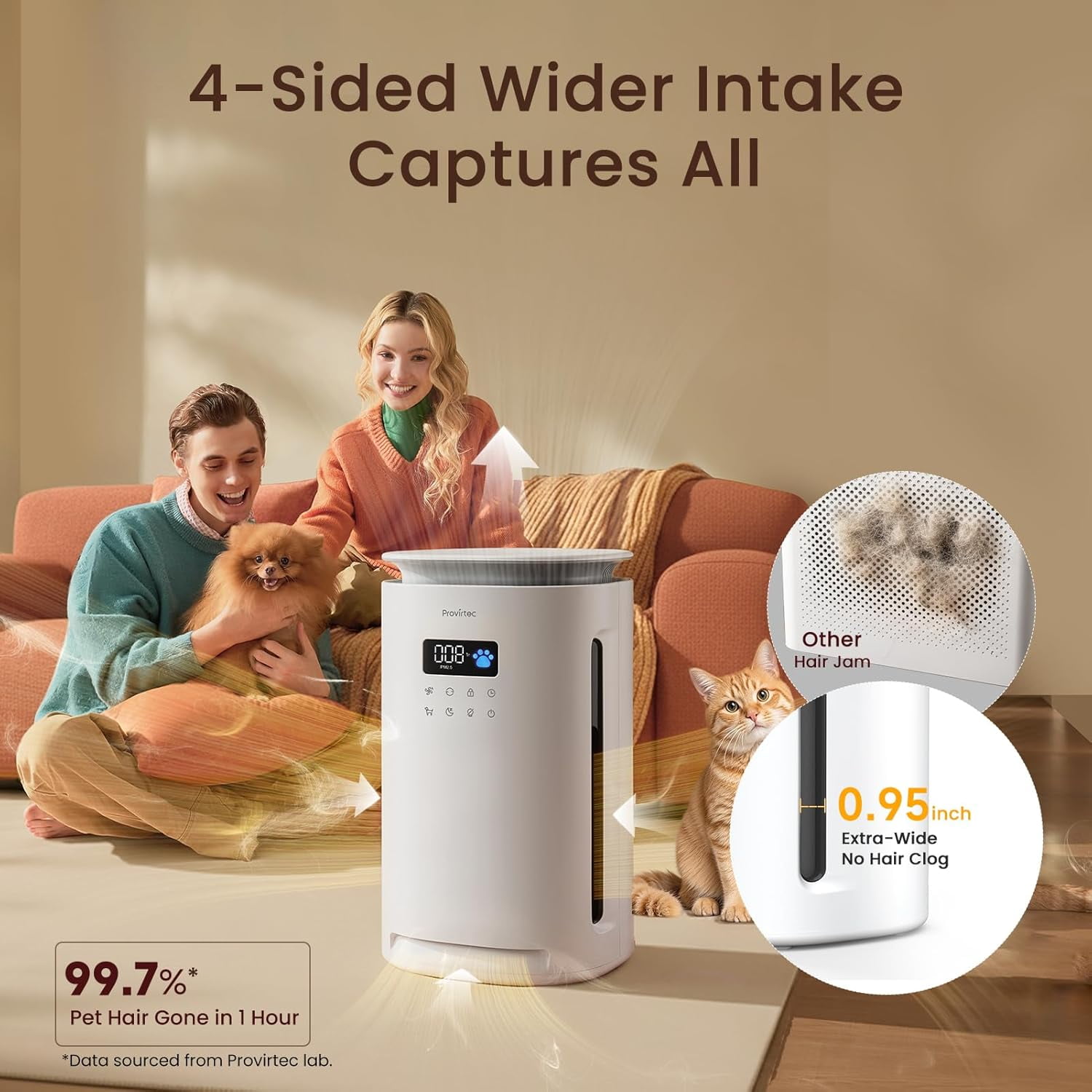 Pro-Level Pet Air Purifier for Home No More Pet Floating Fur Dander & Odor Worries 360° Wide Intake H13 True HEPA Auto/Pet Mode & Washable Pre-Filter Ultra Quiet for Bedroom/Large Room