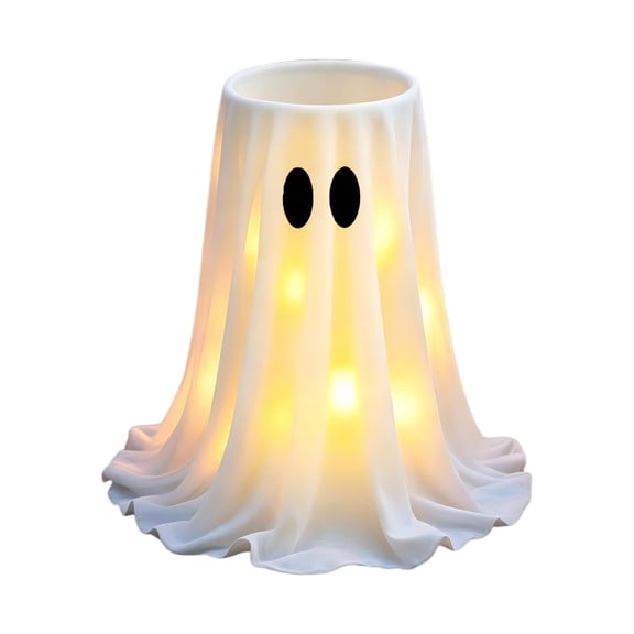29.9in Remote Controlled LED Light Ghost Candy Bowl, Spooky White Fabric Ghost Holder, Halloween Porch Floor Decor Storage Bucket