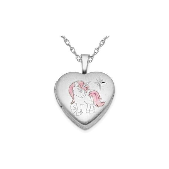 Gem & Harmony Sterling Silver Satin Polished Unicorn Pendant Locket with Chain for Women