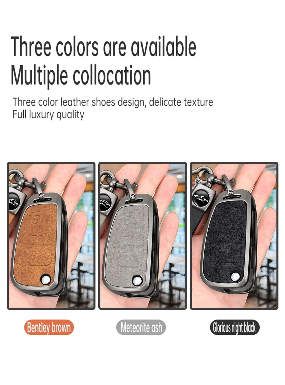 Fit for Audi Flip Key Fob Cover with Keychain Metal Car Key Shell Case Leather Key Holder for A1 A3 A4 A5 A6 A6L A8 Q2 Q3 Q5 Q7 TT TTS R8 S3 S4 S5 S6 RS3 RS4 RS Key Remote
