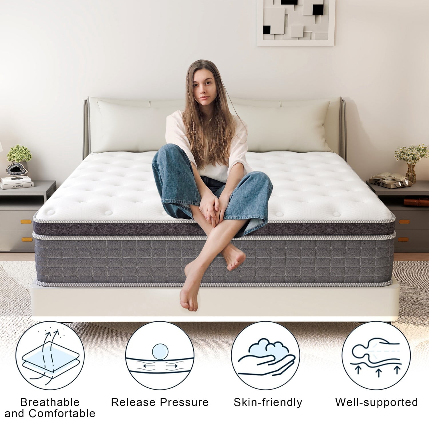 AMENDPATURE Cooling Airflow 12 inch Full Hybrid Mattress,Memory Foam & Spring，Medium Comfort in a Box,Adult