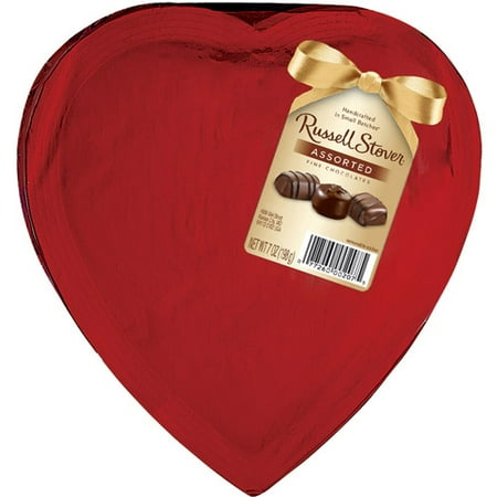 Russell Stover Assorted Chocolates Wrapped Heart In Red Cellophane, 7 oz