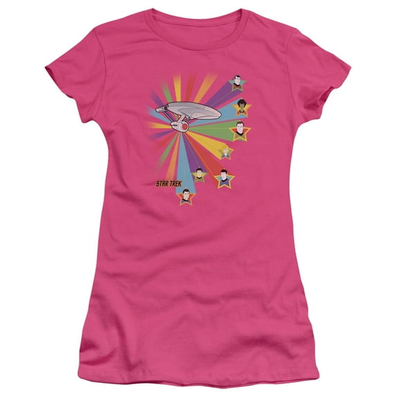 Trevco St-Stars Of Trek - Short Sleeve Junior Sheer Tee - Hot Pink- Extra Large