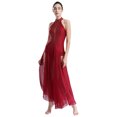 thumbnail image 2 of YiZYiF Costume de Danse Lyrique Long pour Femmes Dos Croisé Robe de Performance Moderne Bourgogne TG, 2 of 8