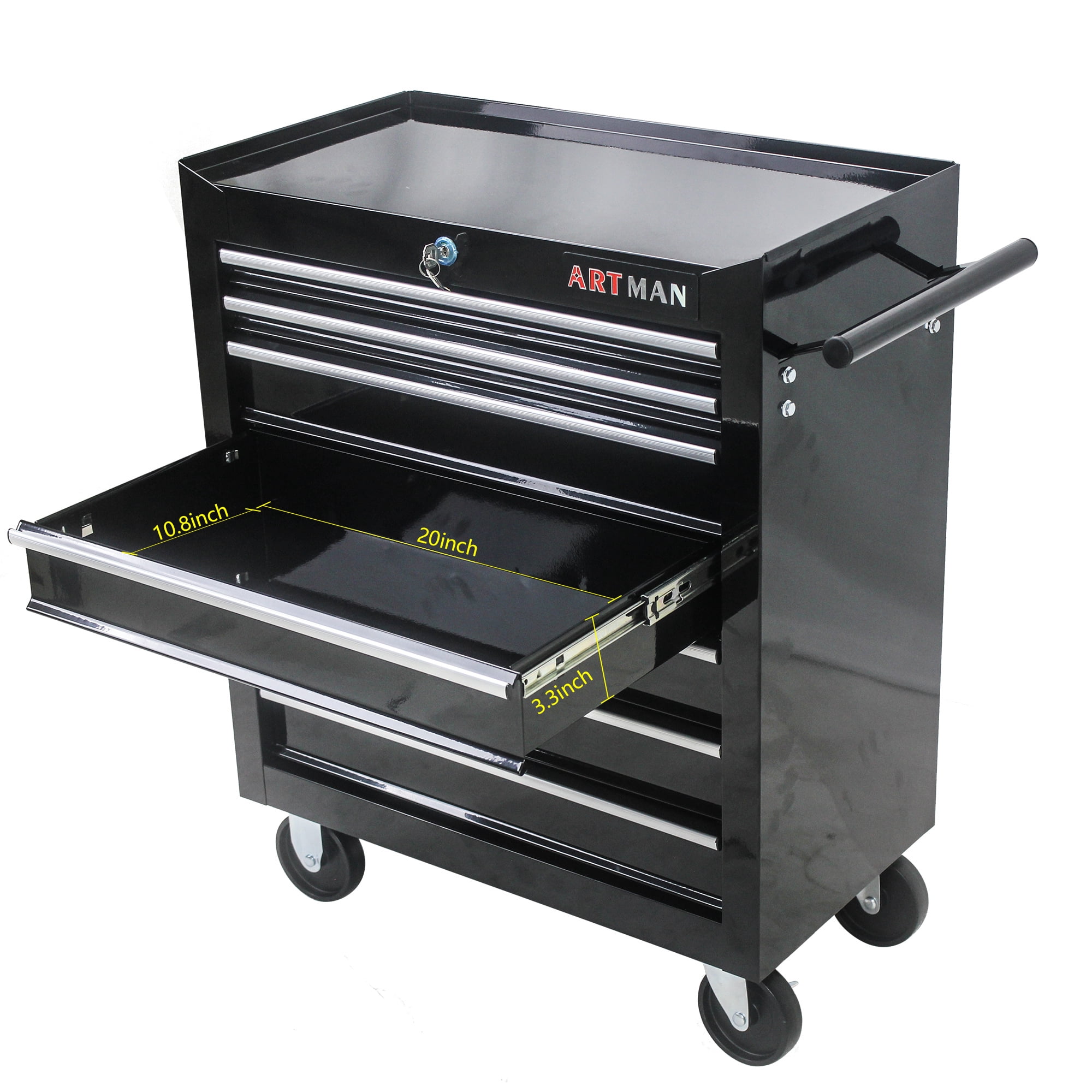 Aukfa Tool Chest, 24.5 in 7-Drawer Steel Rolling Tool Box on Wheels for Workshop Garage, Black