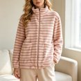 thumbnail image 3 of BXJX Womens Fleece Jackets, Stripe Zip up Stand Collar Long Sleeve Fall Spring Tops Pink Size M-XL, 3 of 7