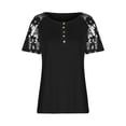 thumbnail image 2 of Women Casual Short Sleeve Top Lace Hollow Buttoon Splicing Comfy Fashion Summer Blouse Black S, 2 of 5