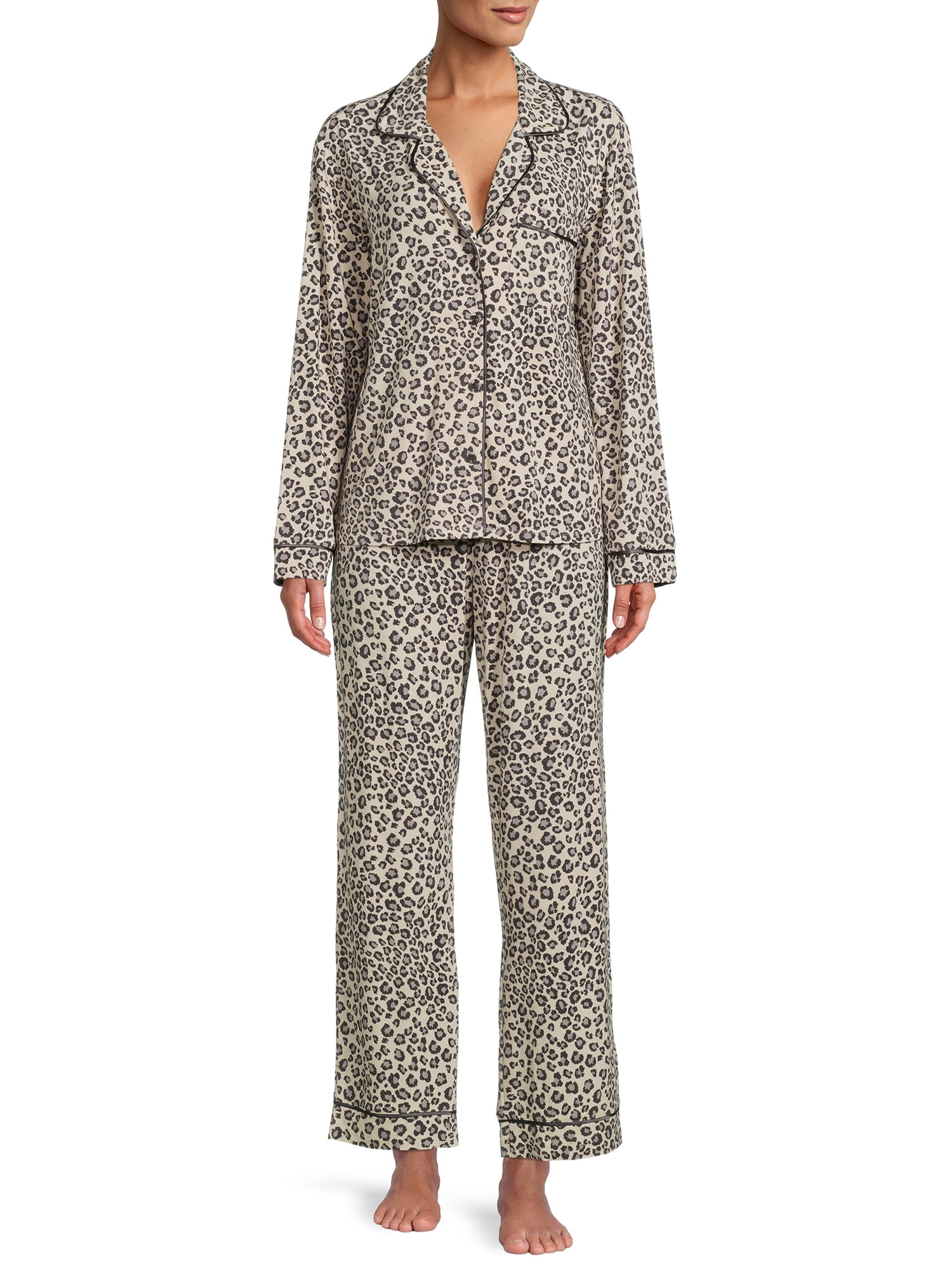 Sealy Women’s Long Sleeve Notch Collar Top and Pants Sleepwear Set, 2-Piece