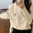 thumbnail image 3 of Women Knitted Sweater Long Sleeve Cute Bear Pattern Draped Cuffs Short Style Lightweight Casual for Autumn Winter Apricot Free Size, 3 of 8