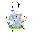 thumbnail image 1 of Nursery Apron Cute Baby Elephant Sitting on the Meadow in Spring Time with Butterflies, Unisex Kitchen Bib Apron with Adjustable Neck for Cooking Baking Gardening, Baby Blue Pink Green, by Ambesonne, 1 of 3