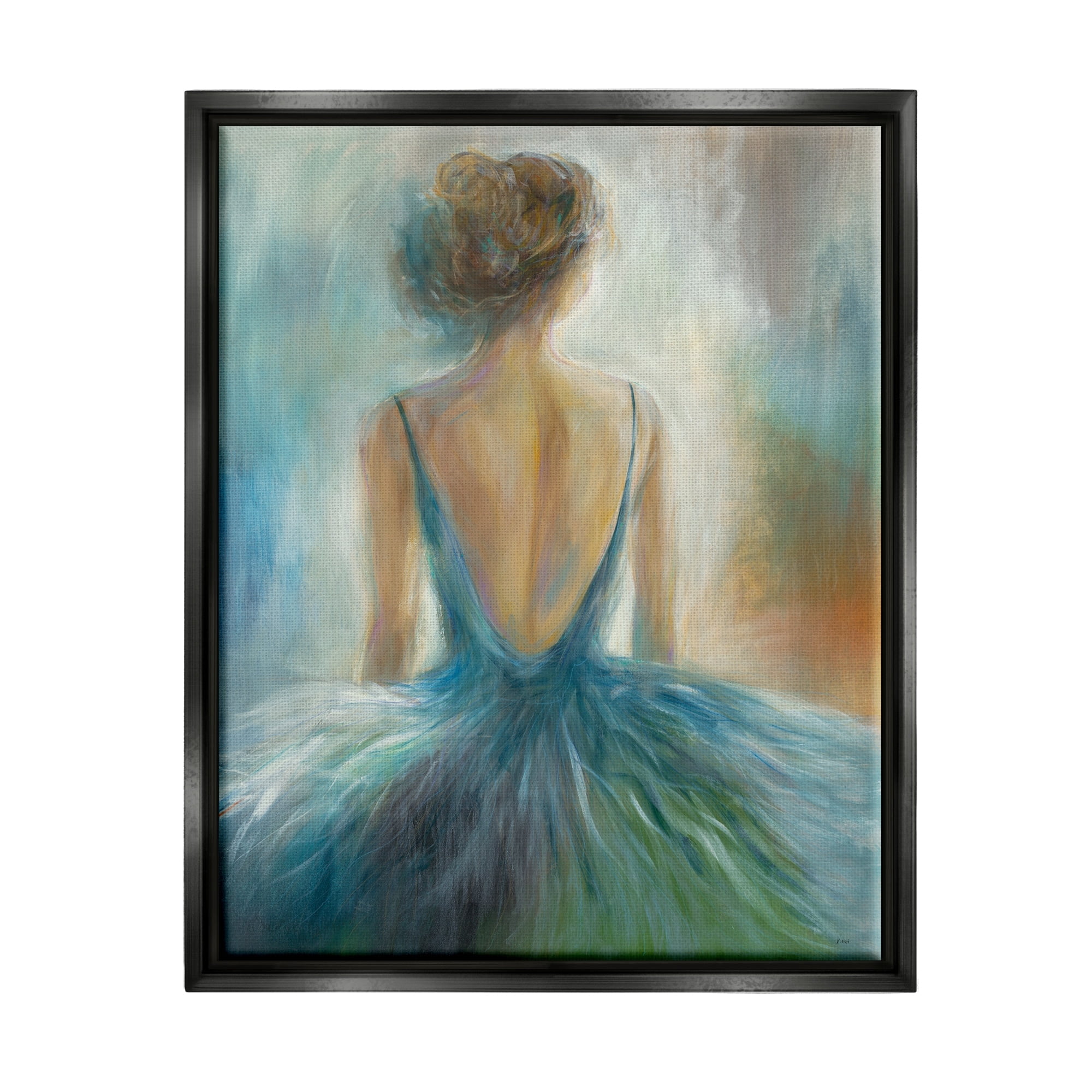 Stupell Industries Ballet Girl Blue Orange Figure Painting Jet Black Framed Floating Canvas Wall Art, 16x20, by Third and Wall