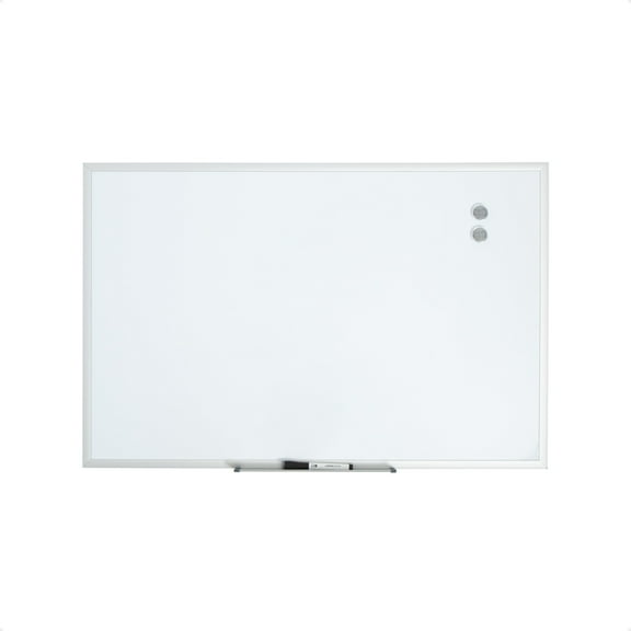 U Brands 35 x 23 in. Magnetic Dry Erase Whiteboard, Silver Metal Frame, Includes 2 Magnets, Marker, Tray