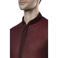 thumbnail image 4 of Ethnix Men's Embroidered Banded Collar Pure Linen Indian Kurta Tunic Pajama Set; Maroon; XL, 4 of 6