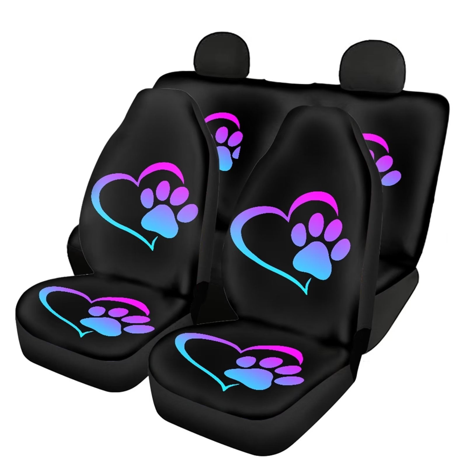 Binienty Purple Heart Animal Paw Car Seat Covers Full Set,4 Pieces Auto