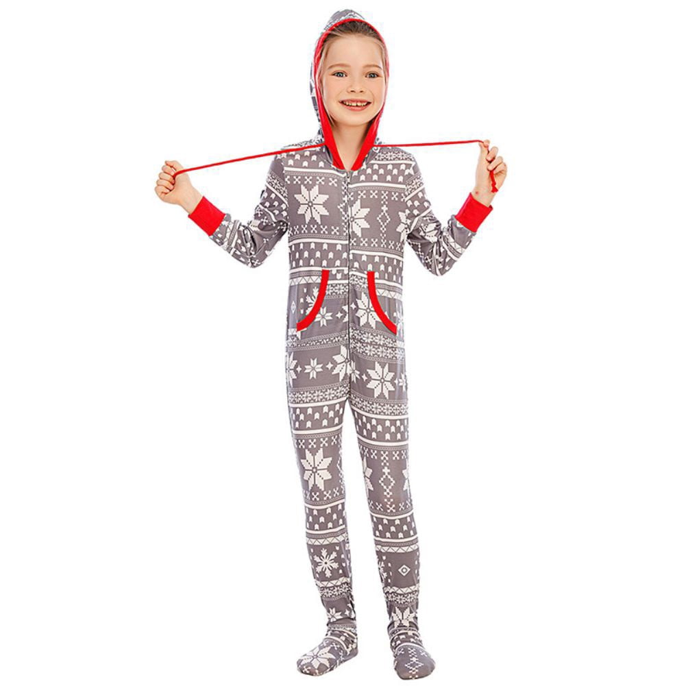 URMAGIC URMAGIC Christmas Family Matching Cotton Hooded Onesie Pjs Footed Sleepwear Snowflake Pajamas Set