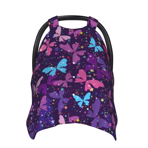 Car Seat Cover Baby - Bright Purple Butterflies Breathable Infant Car Seat Cover for Baby Carseat, Lightweight Comfort Baby Essentials Must Haves Newborn Stuff for Girl Boy