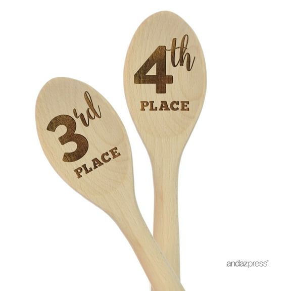 Koyal Wholesale 12-inch Laser Engraved Wooden Mixing Spoons, 3rd Place, 4th Place, 2-Piece