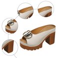 thumbnail image 5 of Rokment Women's Buckles Platform Dressy Slides Sandals 2026 Ladies Fashion Casual Leather Peep Toe Slip on Chunky Block High Heels Half Slippers Mules White Size 8, 5 of 7