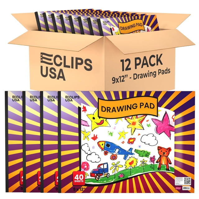 Bloc de dibujo E-CLIPS USA para niños de 9 x 12 cm, 40 hojas (paquete de 12)